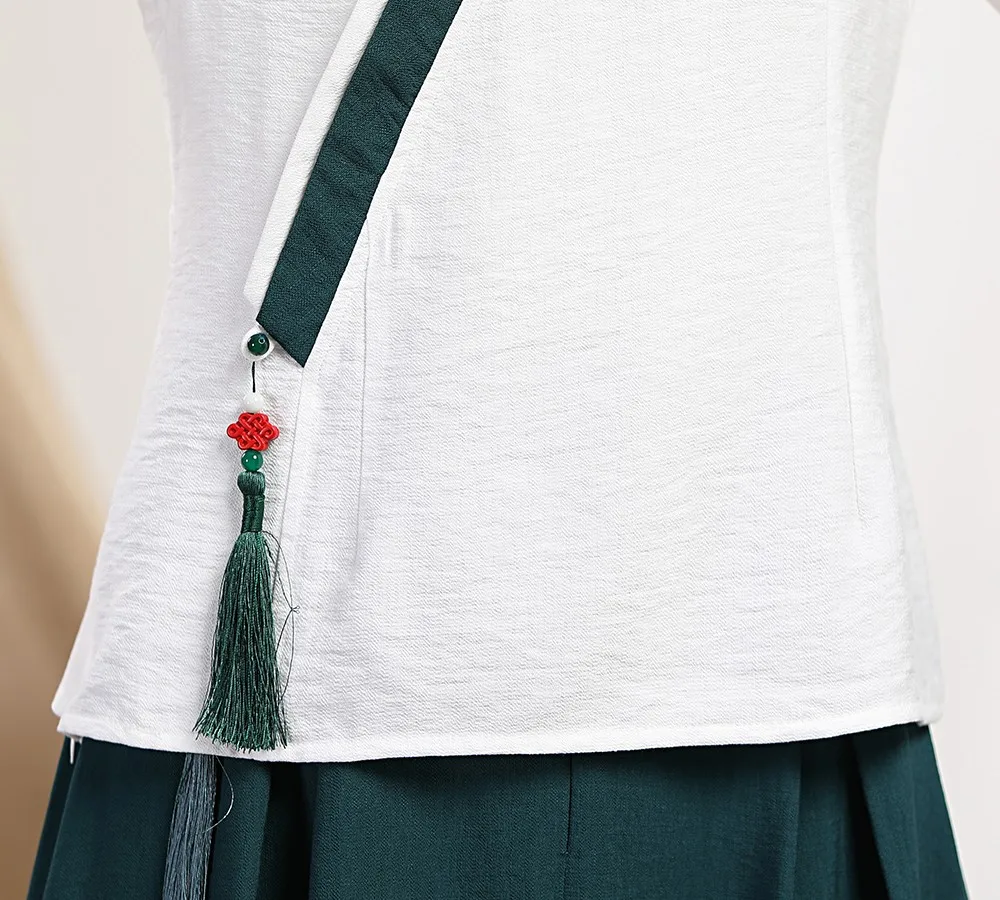 

2021 Spring Autumn New V-neck Blouse Chinese Style Classic Women Shirt Improved Embroidery Floral Vintage Tang Top Clothing