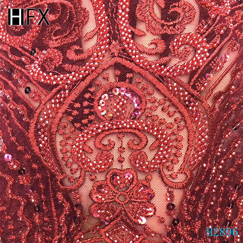 HFX 3d кружевная ткань розовый серый африканская французская кружевная ткань высокого качества Высококачественная ручная работа с бисером Свадебная, нигерийская, кружевная ткань F2126