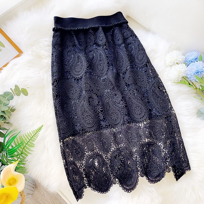 New 2020 Spring Summer Lace Crochet Wrap Skirts Elegant Midi Office Ladies High Waist Korean OL Style Pencil Skirt | Женская одежда
