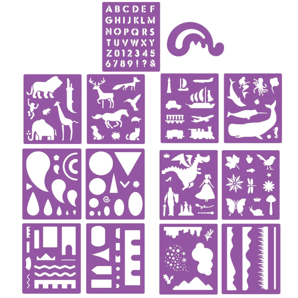 

14PCS DIY Hand Account Template PP Hollow Painting Template Drawing Painting Stencils Various Figures Painting Templates for Scr