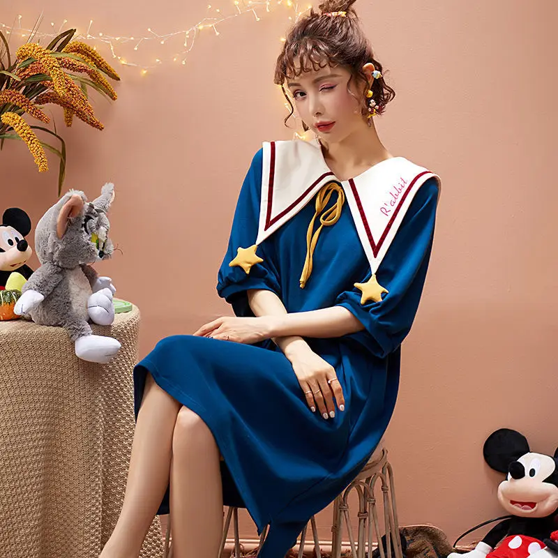 Pajamas for Women Summer Nightdresses Pure Cotton Short-sleeved Thin Section Long Section Over The Knee Ladies Home Service