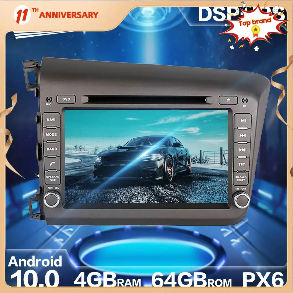 Автомобильный мультимедийный DVD-плеер Aotsr Android 10 0 4 + 64 ГБ GPS-навигация DSP для HONDA CIVIC