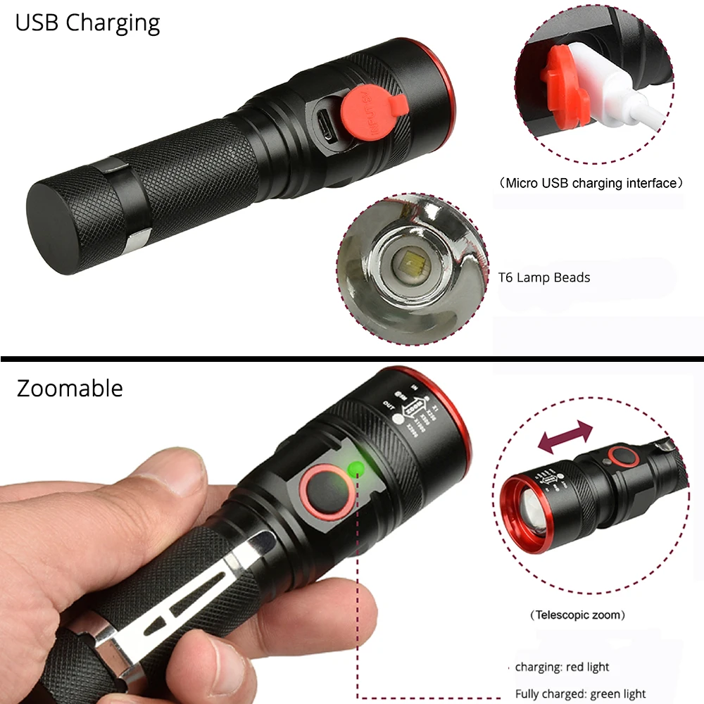 10000 Lumens Bike Light Ultra-Bright Zoom T6 Bicycle Front LED Flashlight Lamp USB Rechargeable Cycling Light By 18650 Battery