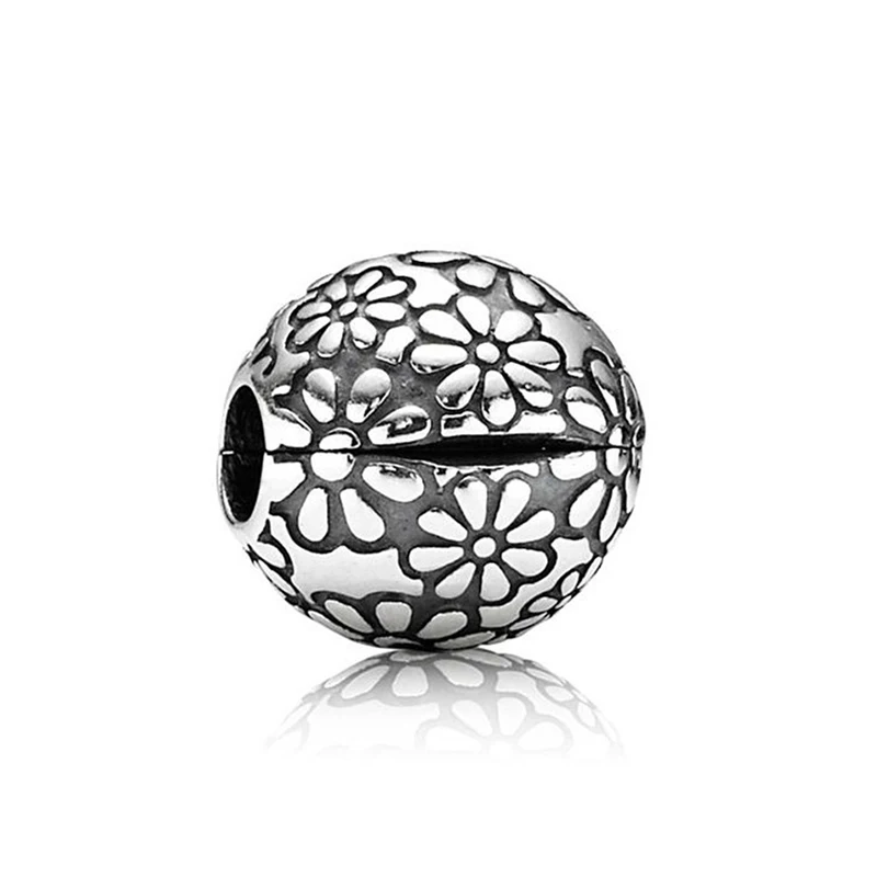 Аутентичная 925 стерлинговая серебряная бусина с заколками Дэйзи, подходящая для модных женских браслетов и браслетов Pandora, подарок DIY ювелирных изделий.