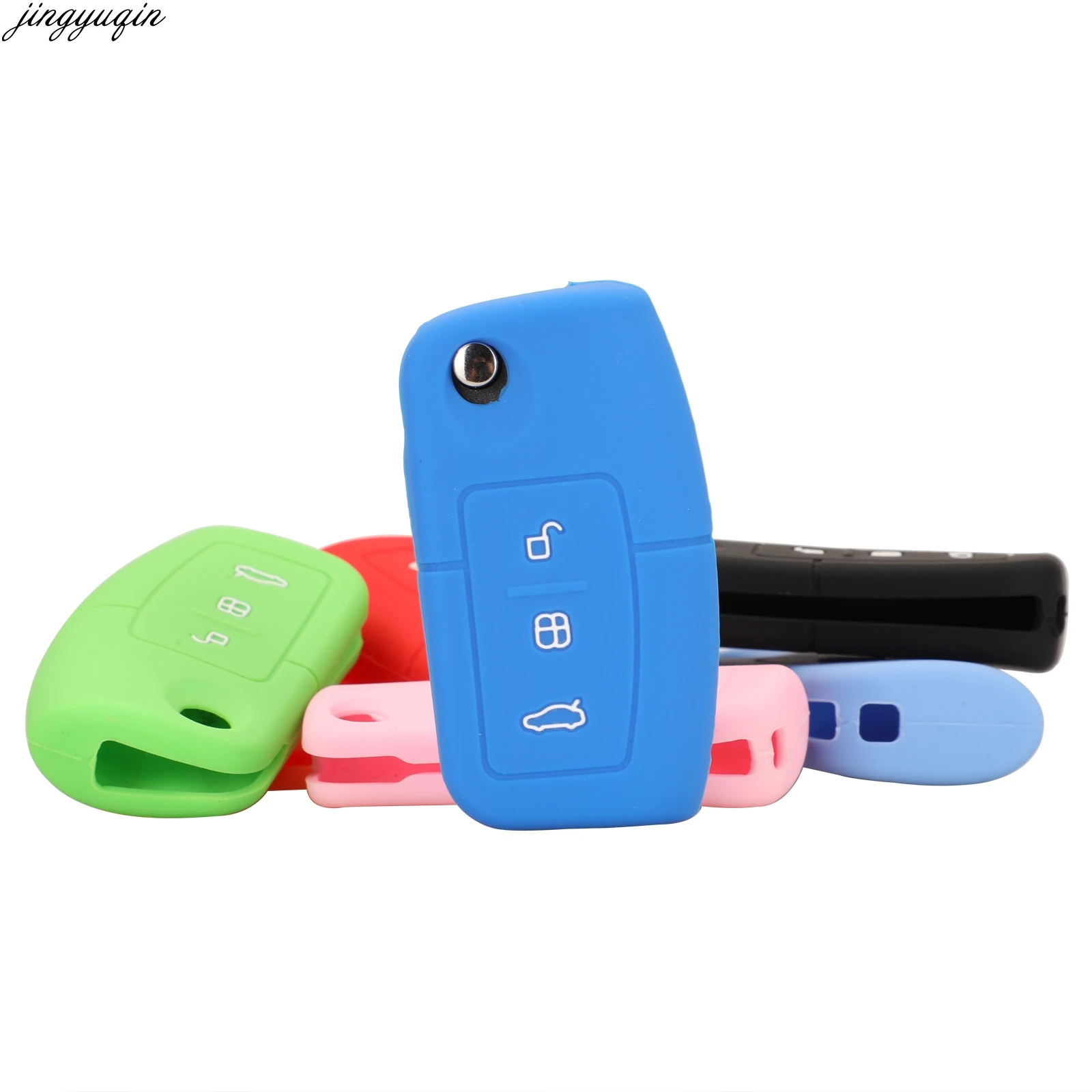 

jingyuqin Silicone Remote Car Key Case Cover for Ford Fiesta Focus 2 Ecosport Kuga Escape Flip Folding Key Case 3 Buttons