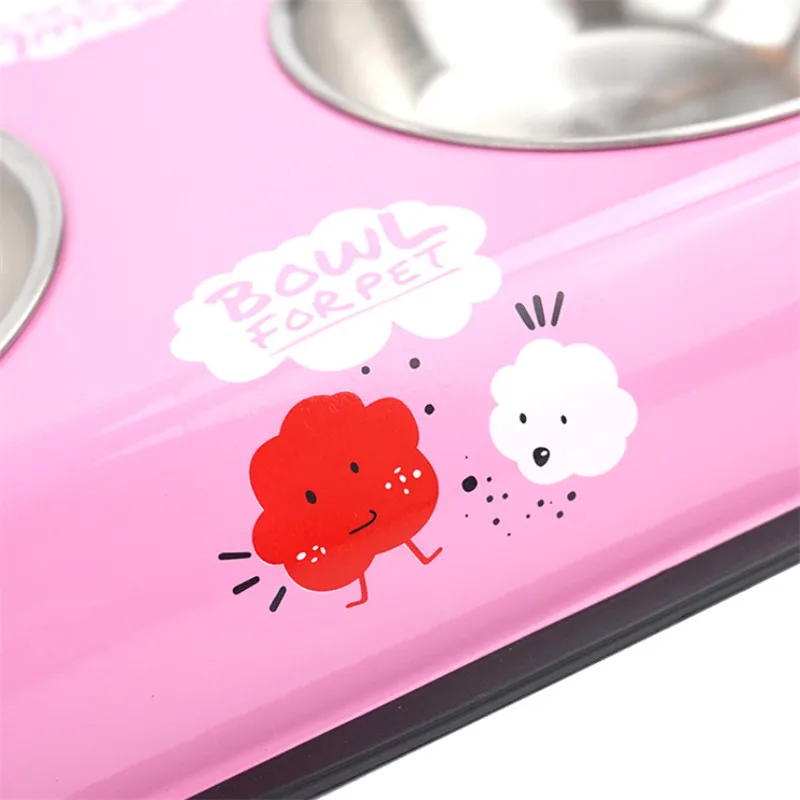 

Dog Double Bowl Puppy Food Water Feeder Cute Stainless Steel Pets Drinking Dish Feeder Pets Supplies Feeding Dishes Dogs Bowl