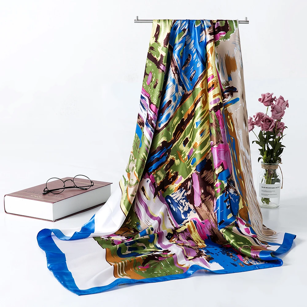 Шелковый шарф Ван Гога Женский атласный квадратный модный мусульманский для