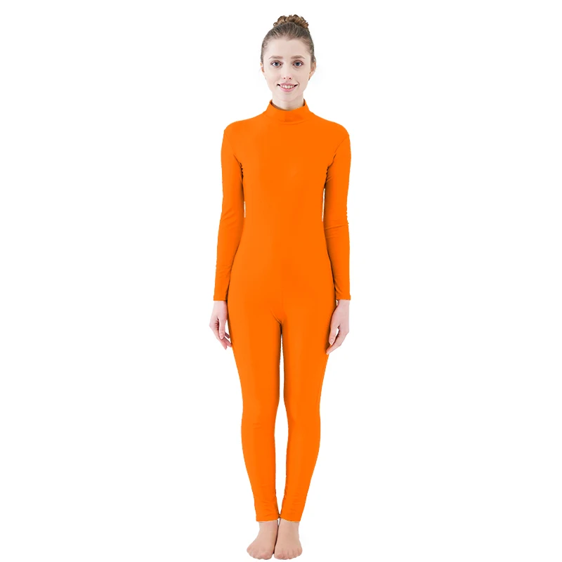 Fluorescent Orange Ensnovo, Женский балетный комбинезон Yogo, длинный рукав, водолазка, костюм, лайкра, нейлон, спандекс, Одежда для танцев, боди, спортивные комбинезоны - Цвет: Fluorescent Orange