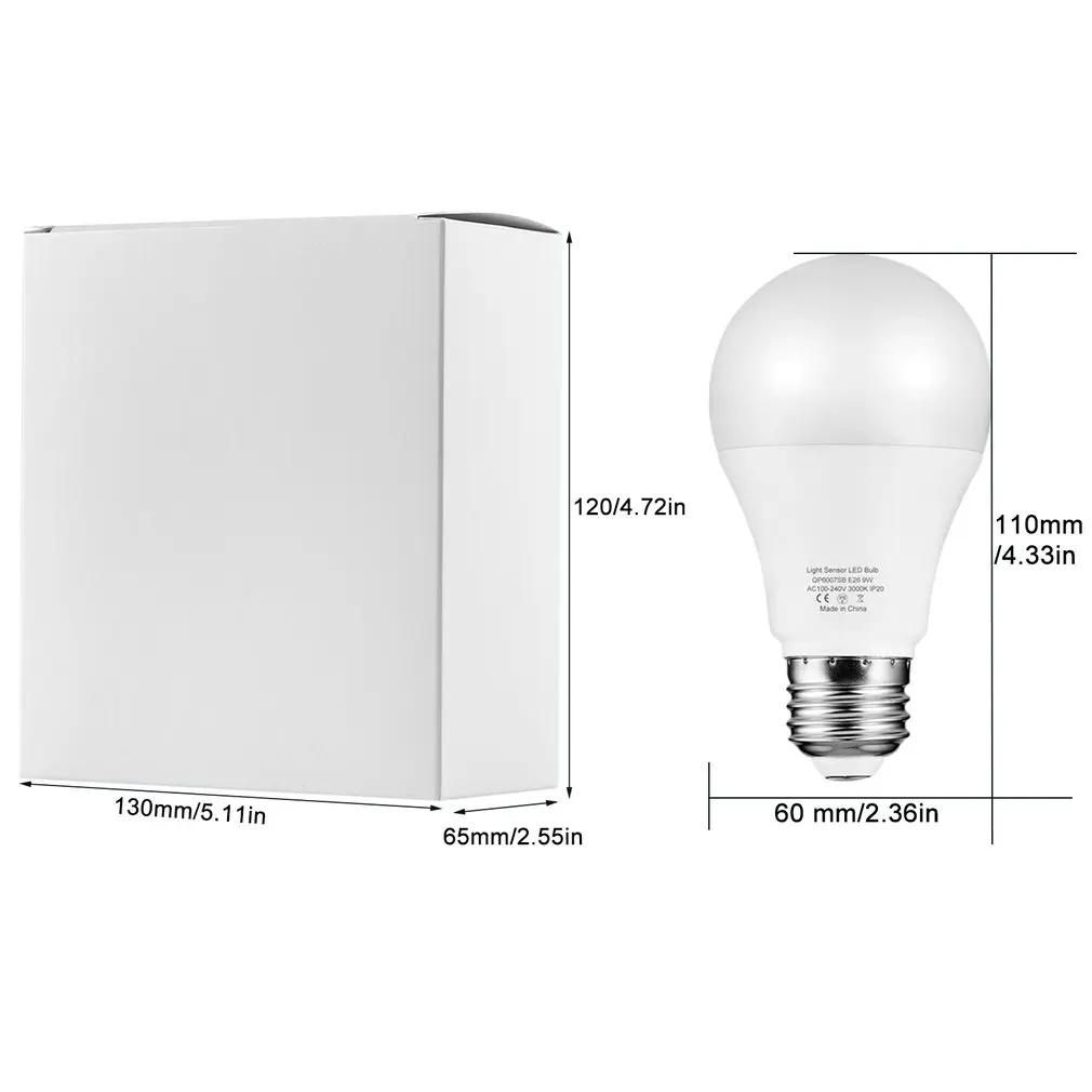 

2/6pcs 9W E26 Intelligent Light Sensor LED Bulb 3000K with Auto Switch Outdoor/Indoor Lamp Built-in Photosensor Detection