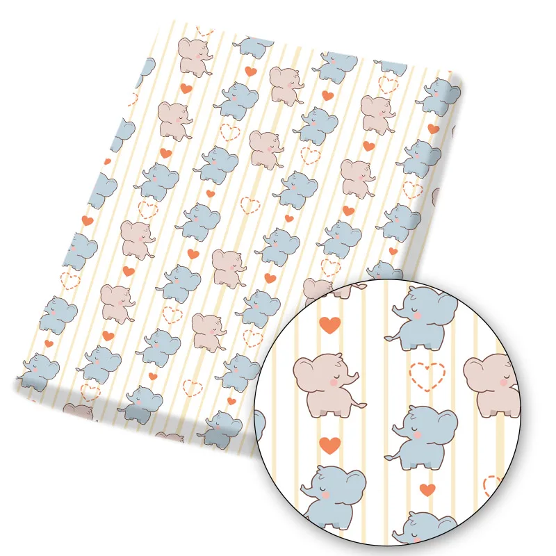 

Cartoon Elephant Fabric Polyester Cotton Fabric Animal Print Cloth Sheet For Designer Dress Bag DIY Sewing Materials 45*145cm/Pc