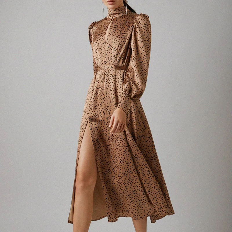 

2021 New Hit Spring Hot Elegant Casual Vintage Boho Dot Latern Sleeve Dress for Women 134