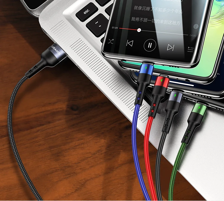 USAMS 4 в 1 3 в 1 мульти usb кабель зарядное устройство для iPhone samsung huawei xiaomi зарядный кабель системы освещения micro usb type-c