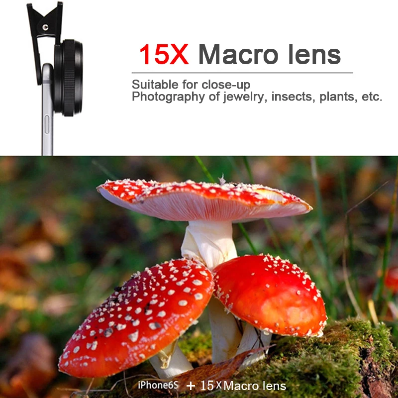 2 in 1 Mobile Phone Lens 4K HD 15X macro 0.6X Wide Angle Lens for iPhone 8 10 X Samsung LG Camera Kit Mobile Phone Accessories