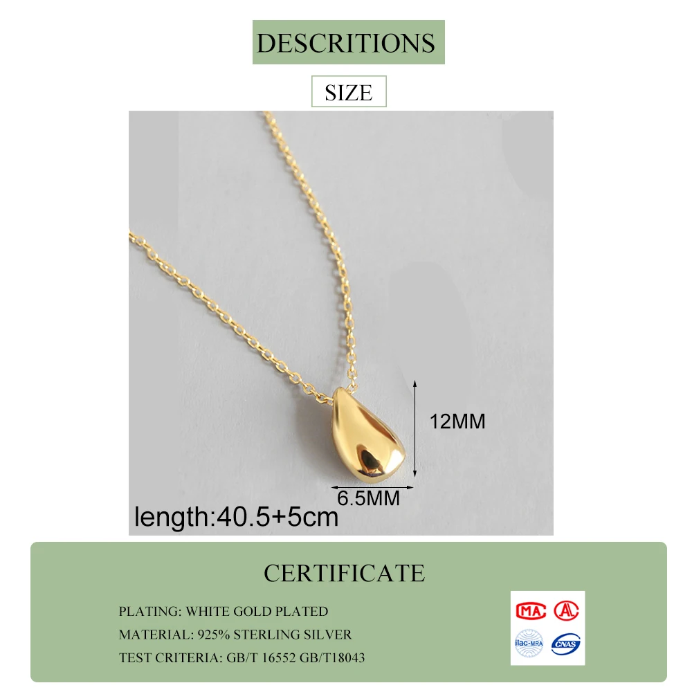 

SOHOT Authentic 925 Sterling Silver Water Drop Women Pendant Necklace Chic Minimalist Style INS Hot OL Female Fine Jewelry