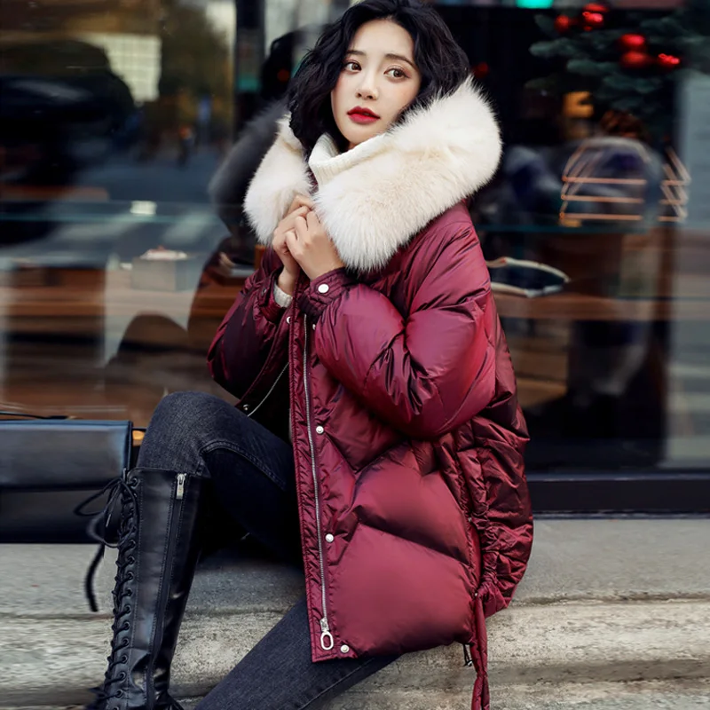 Большая зимняя куртка с капюшоном из натурального Лисьего меха женские
