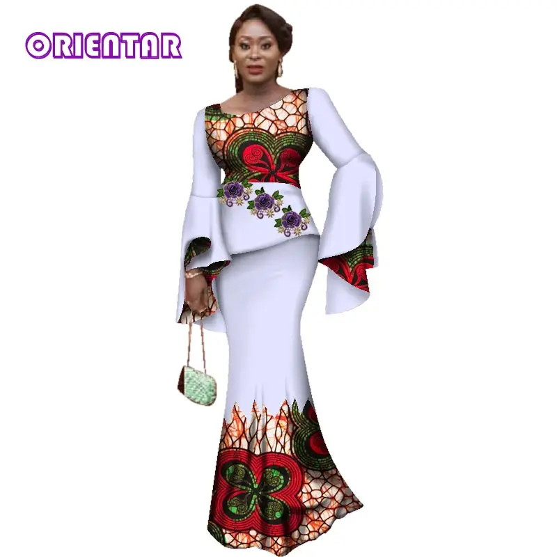 Комплект из 2 предметов с юбкой и аппликацией базин богатая африканская одежда