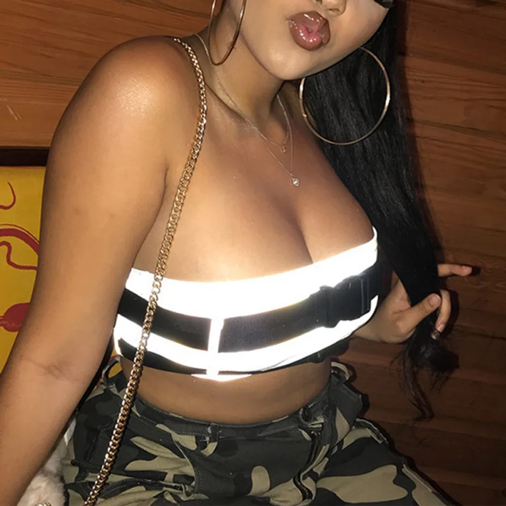 Женские Светоотражающие пикантные Короткие топы праздничный бюстгальтер без