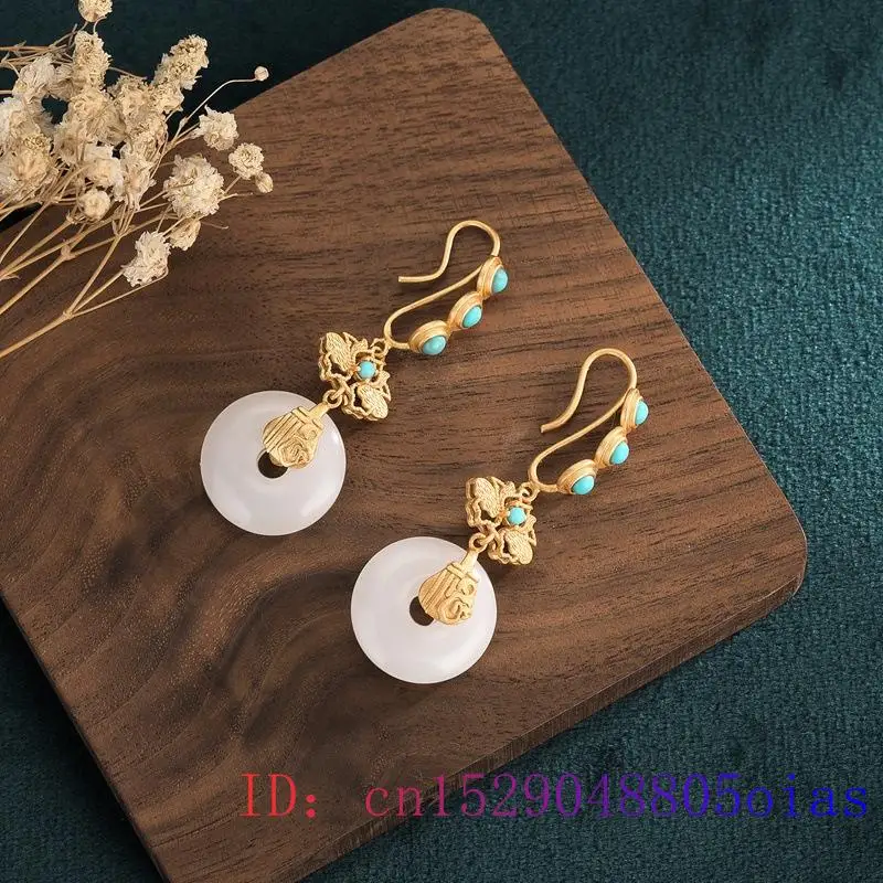 

White Jade Doughnut Earrings 925 Silver Fashion Jewelry Gifts Natural Women Agate Zircon Charm Gemstone Chalcedony Crystal