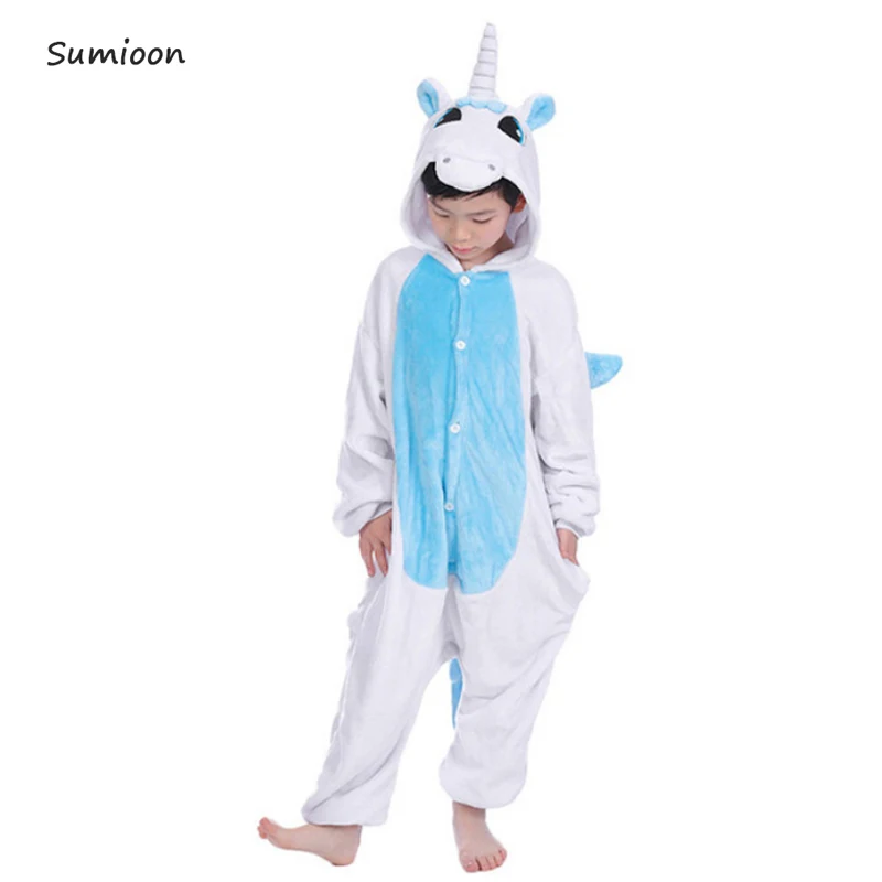 Blue unicorn Kuguurumi/комбинезон для детей; Пижама с единорогом; Детский костюм с рисунком панды из аниме для мальчиков и девочек; зимняя одежда для костюмированной вечеринки с единорогом; детская пижама - Цвет: Blue unicorn