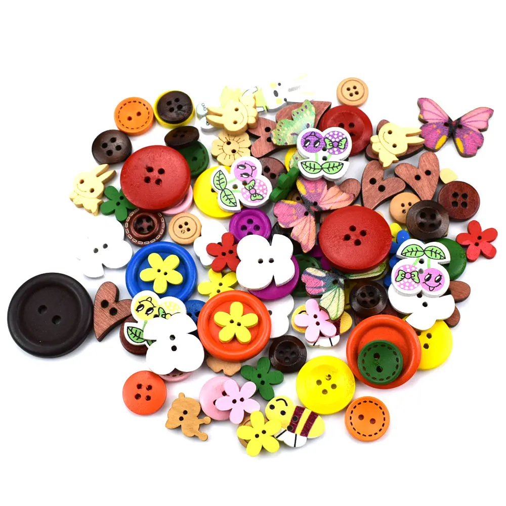 Botones de madera multicolores para costura de ni&ntilde;os, accesorios decorativos para &aacute;lbum de recortes, 500 piezas, mezcla de 2 agujeros-2