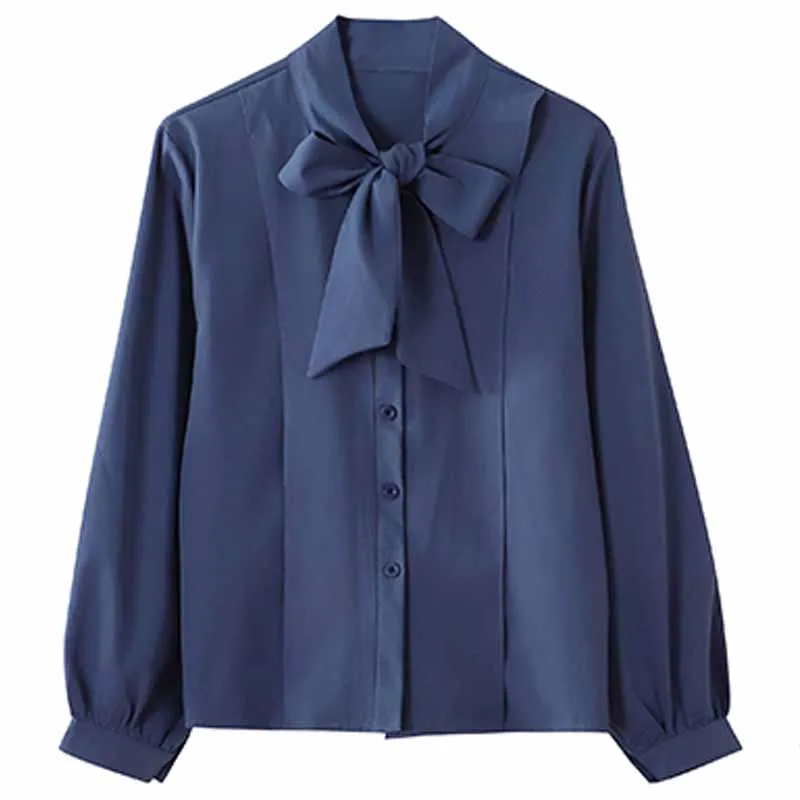 Vintage Elegant Women's Blouse Lantern Long Sleeve Blusas Bow Tie Women Shirt Autumn Single-breasted Chiffon Shirts Tops 10693 | Женская