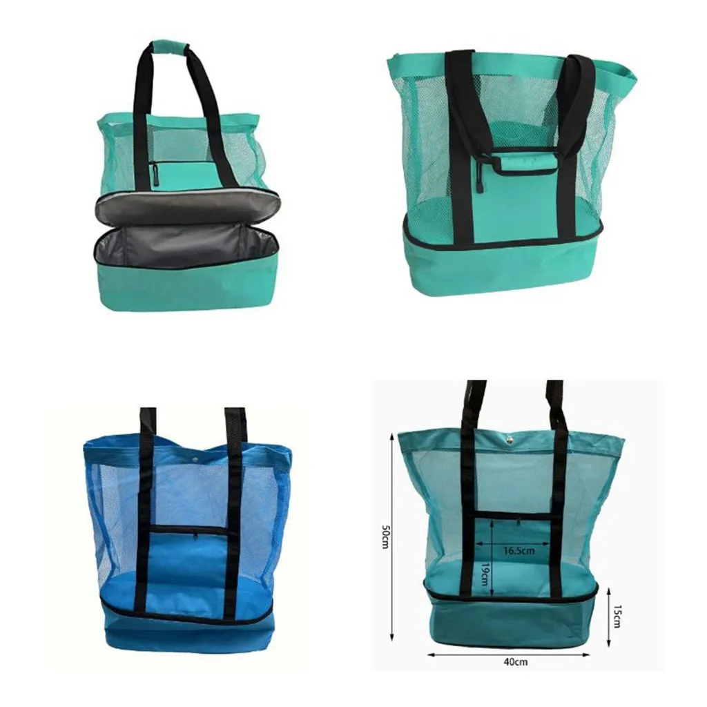 

Outdoor Camping Beach Mesh Tote Bag With Detachable Cooler Bag Packing Organizer Multifunctional Waterproof Backpack Storage Bag