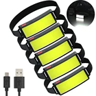 Налобный фонарь, портативный миниатюрный светодиодный фонарь с COB матрицей, со встроенным аккумулятором, зарядка через USB, светильник фонарь