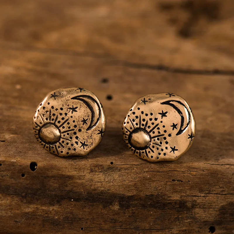 Винтажные Крошечные маленькие серьги гвоздики с рисунком солнца круглые