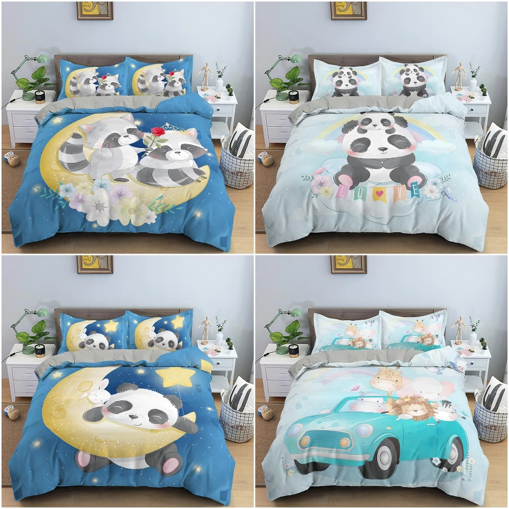 

Kids Bedding Set Cartoon Animal Duvet Cover Set Boys Girls Comforter Cover Cute Animal Theme Quilt Cover Bedroom Decor
