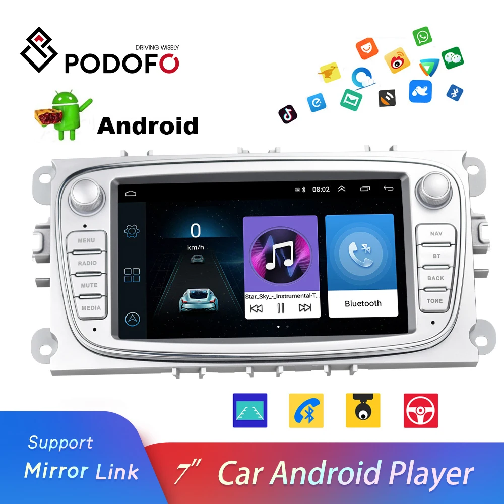 Автомагнитола Podofo мультимедийный плеер на Android с 7 &quotGPS для Ford/Focus/S Max/Mondeo 9/GalaxyC Max