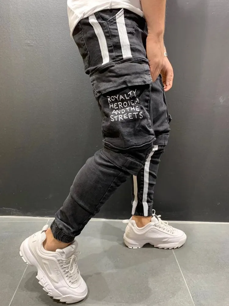 

Europe And America Gentleman Print Trend Trousers Multi-pockets Skinny Hot Selling Jeans MEN'S Trousers