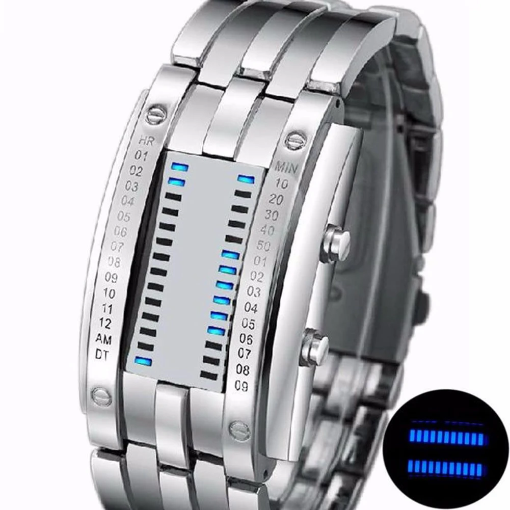 

Future Technology Binary Fashion Couple Watch Men Women Creative Stainless Steel Clock LED Date Bracelet Wristwatch Sport Watche