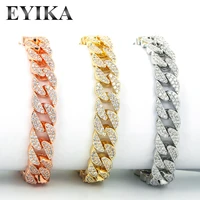eyika luxury hip hop full bling iced out zircon bracelet for women men cuban link chain goldrose goldsilver color jewelry gift