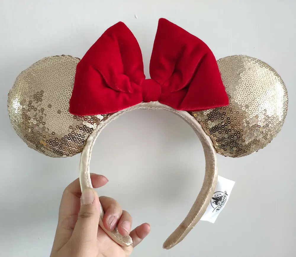 Новое поступление повязка на голову с красным бантом и золотыми ушками Disney Микки