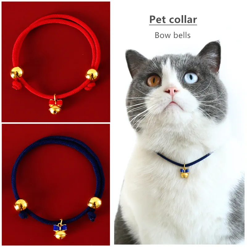 

Dog Collar Bow Bell Decoration Cat Collar Adjustable Pet Jewelry Festive Spring Festival Red Rope Necklace Cat Accessories