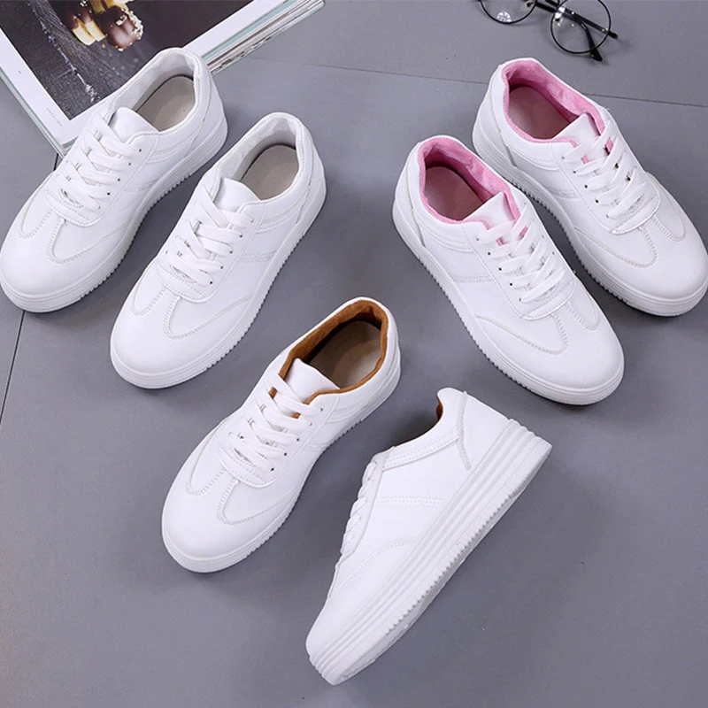 Женская спортивная обувь Белая из искусственной кожи на толстой подошве женская