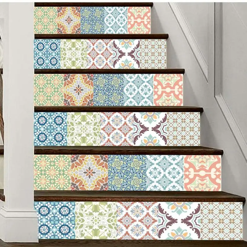 

6pcs/set 3D Beautiful Mandala Staircase Stair Riser Floor Sticker Self Adhesive DIY Stairway Waterproof PVC Wall Decal