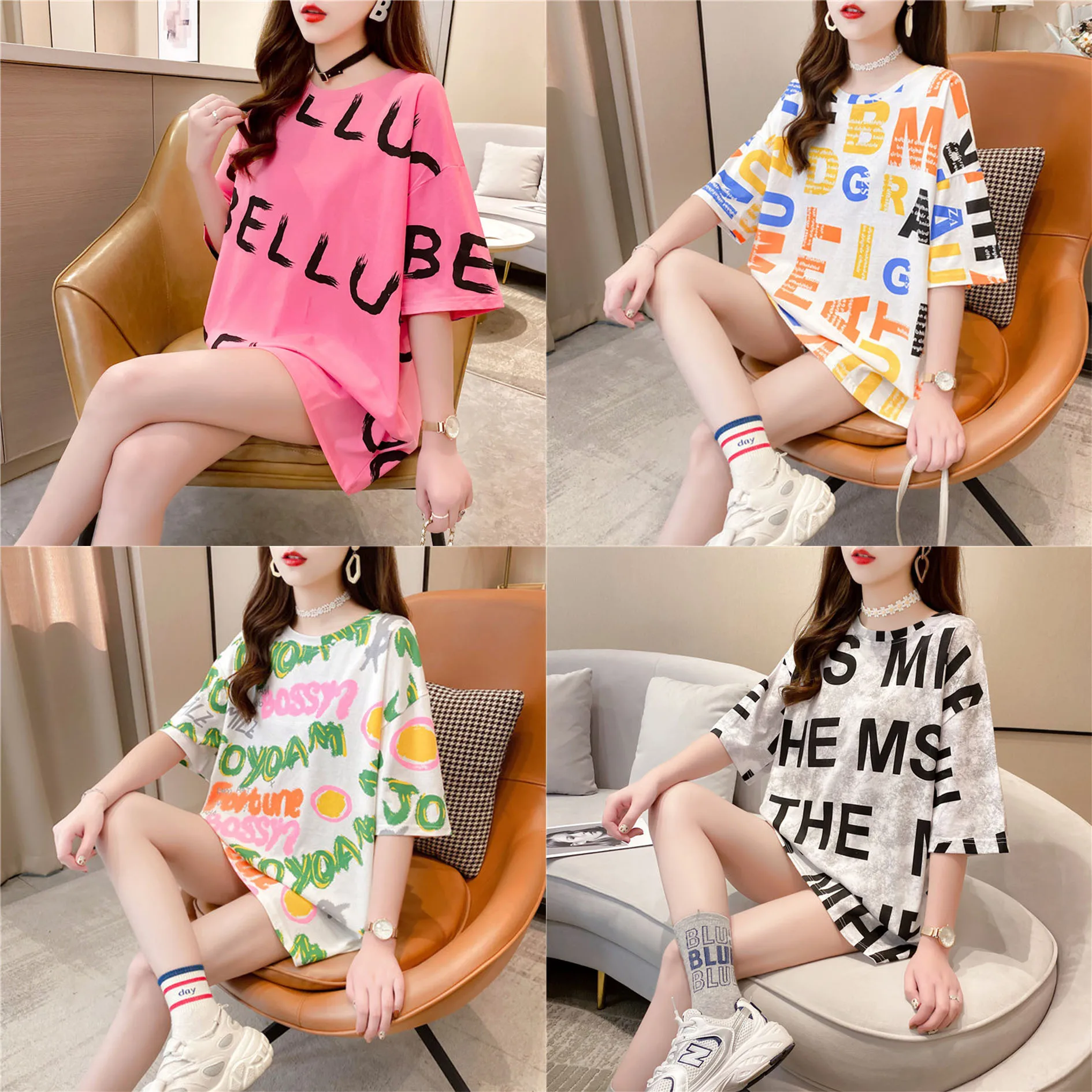 

Summer New Short-sleeved T-shirt Women's Mid-length Loose Top Clothes Girls Plus Size Women's Shirt Summer Plus Size T-shirt