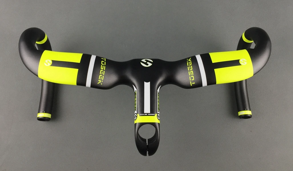 

TOSEEK полный углеродное волокно дорожный мотоцикл Интегрированный руль согнутый руль UD 400/420440*90/100/110/120 мм части велосипеда, черный, желтый