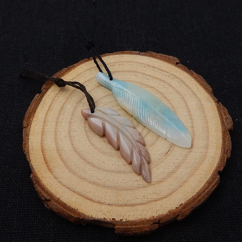 Оптовая продажа 2 шт. натуральный камень Амазонит Резные листья передние
