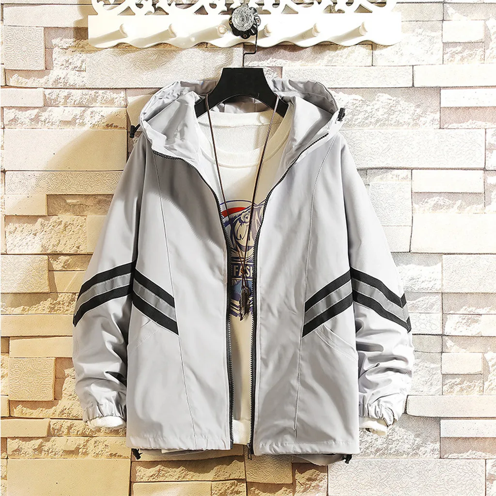 

Men Autumn Casual Fashion Color Collision Patchwork Hoodie Thin Zipper Coat
