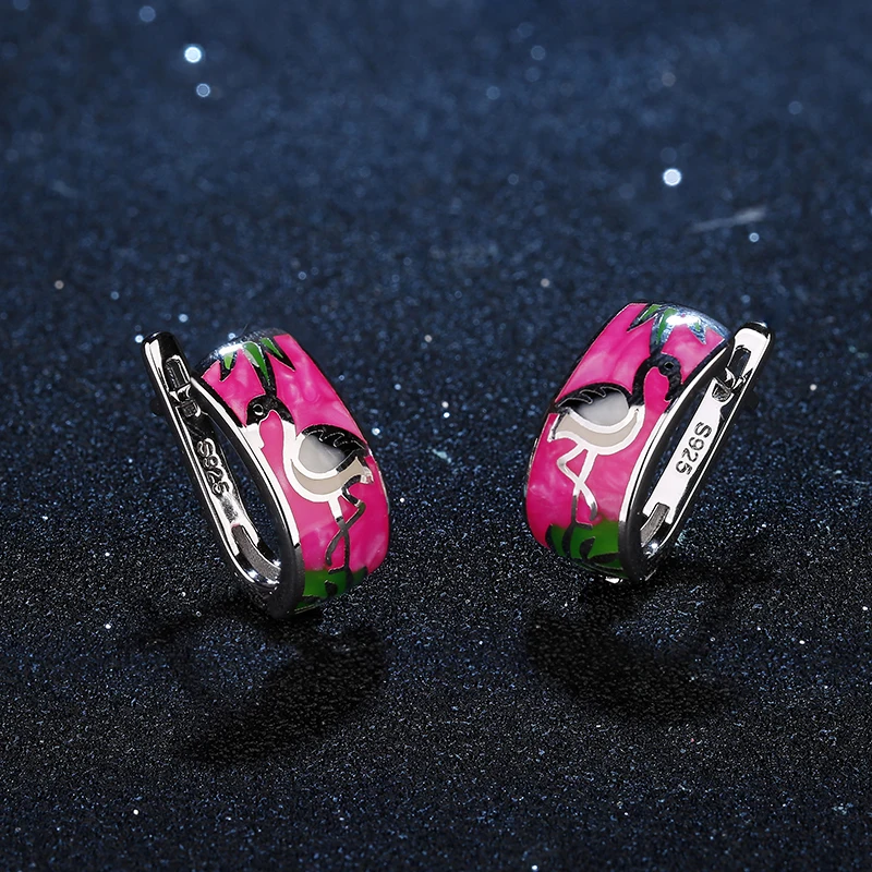 2018 ярко розовые эмалированные красивые серьги с красным краном для женщин из