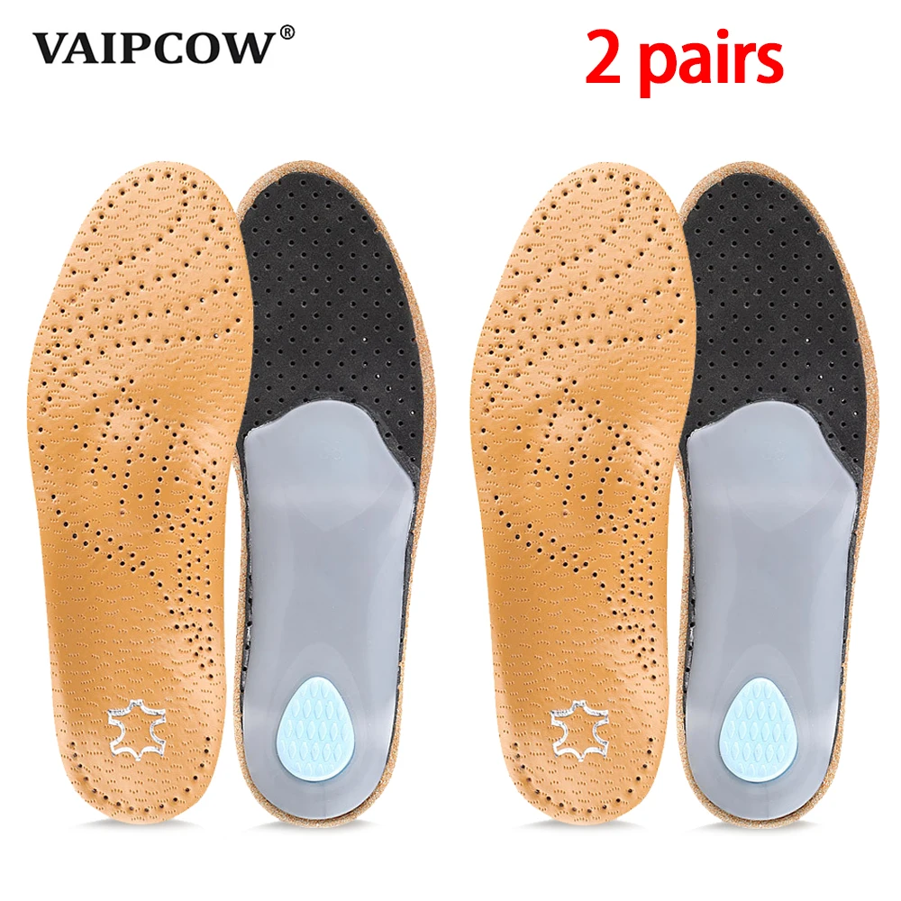 VAIPCOW 2 pairs High quality Leather orthotic insole for Flat Feet Arch Support orthopedic shoes sole Insoles for men and women