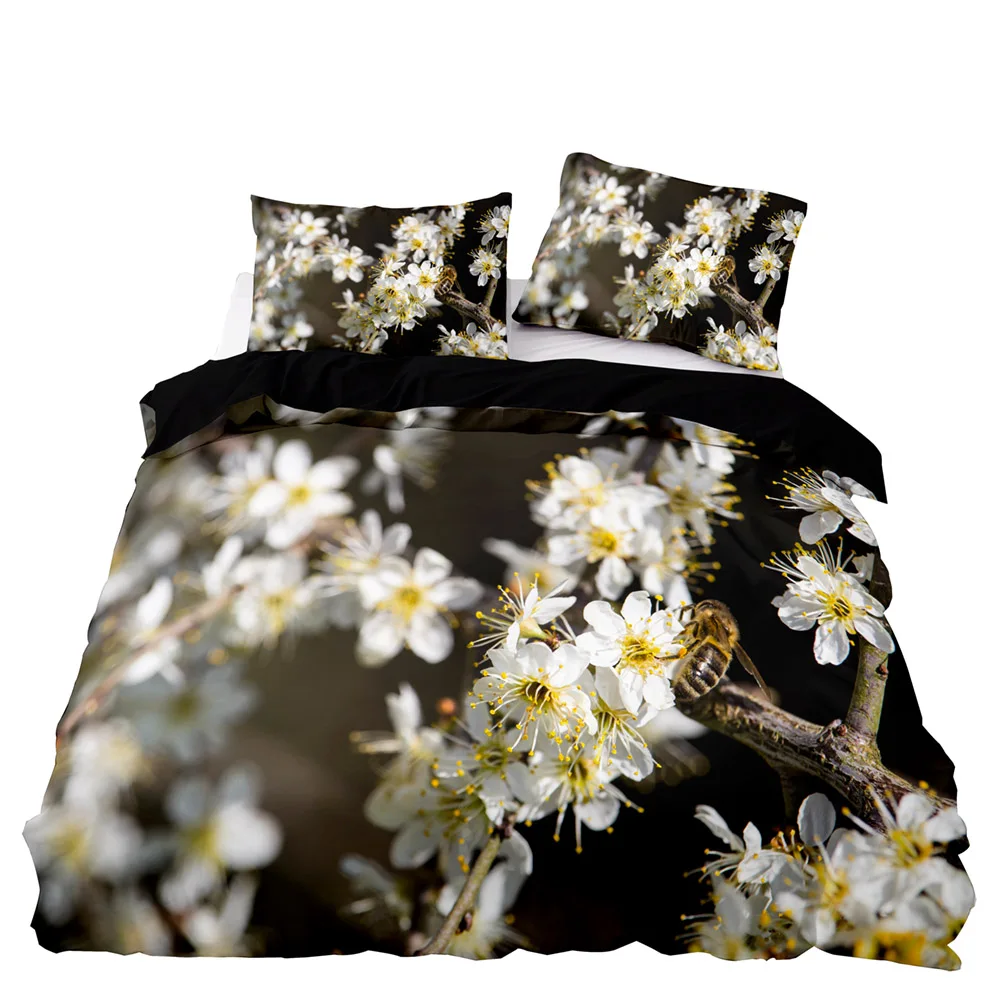 

Rustic Style Duvet Cover Set With Pillowcase,240x220 Quilt Cover,200×200 Blanket Cover,Bee And Cherry Blossom Pattern Bedding
