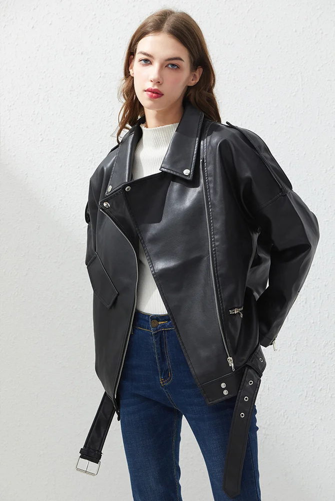 Enlarge Leather Jacket Women's short fall 2020 new large leather women's fat mm loose PU leather jacket show thin