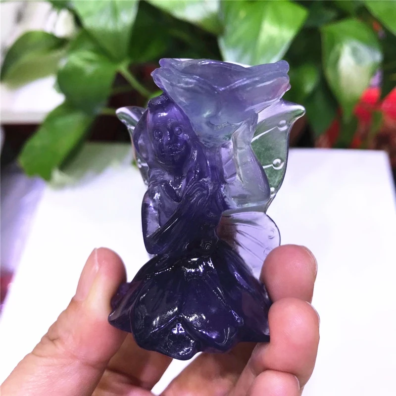

Natural Purple Fluorite Beautiful Faery Quartz Crystal Sculpture Fairy Home Decoration Spirit Healing Meditation for Gifts