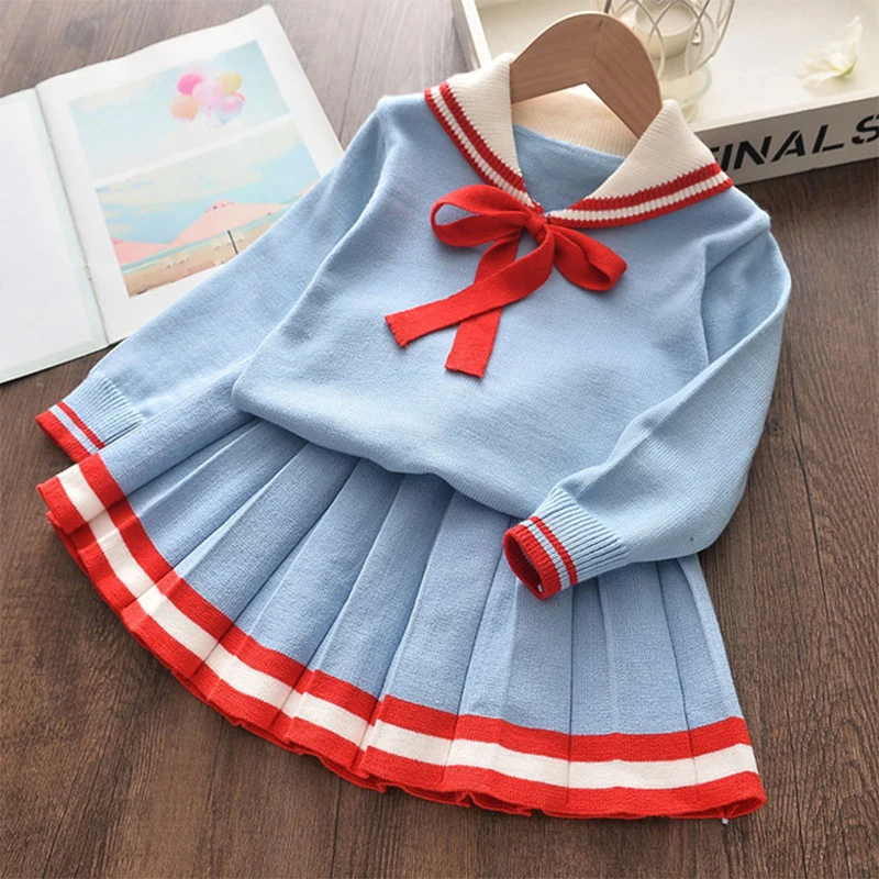 

Baby Girls Winter Clothes Dress Christmas Outfits Kids Girls Plaid Knit Sweater & skirt Fall Girl Clothing Set Children Costume