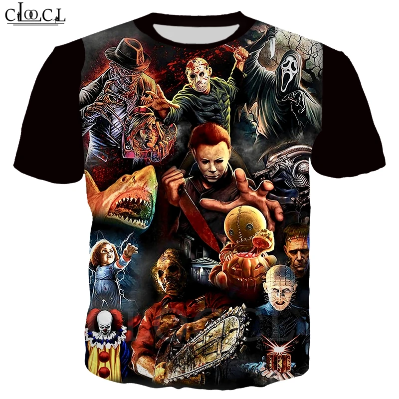 Мужские и женские футболки с объемным принтом героями ужасов коротким рукавом