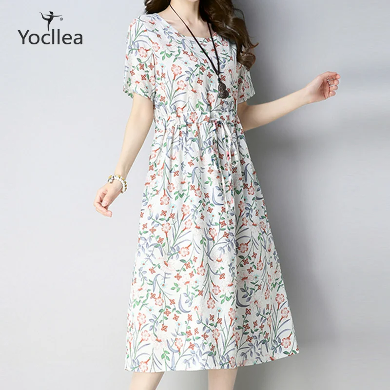 Женское летнее платье,, YOCLLEA, Брендовое, богемное, короткий рукав, круглый вырез, цветочный принт, часть, Клубная одежда, официальные платья, vestidos de faste
