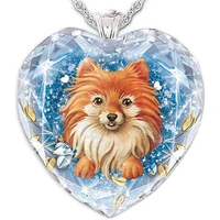 heart shaped pomeranian pattern glass pendant necklace luxury fashion exquisite yellow puppy animal all match jewelry gift